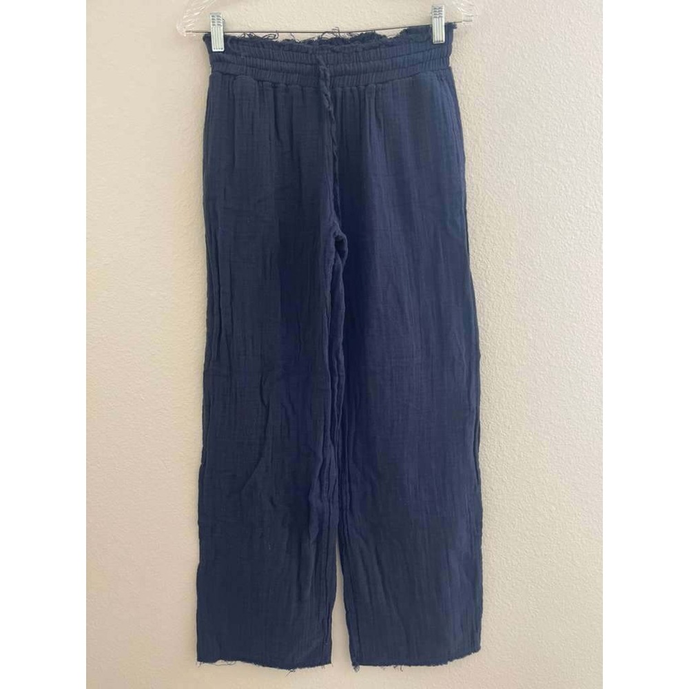 Stark X Women Navy Blue 100% Cotton Gauze Wide Leg Pants Elastic Waist Small